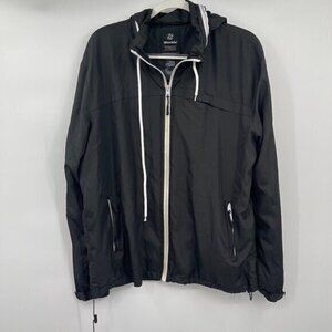Wantdo Mens Jacket Large Black Windbreaker Casual Hooded Long Sleeves Preppy